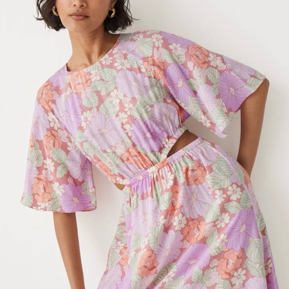 Floral Midi Dress in Pink and Purple